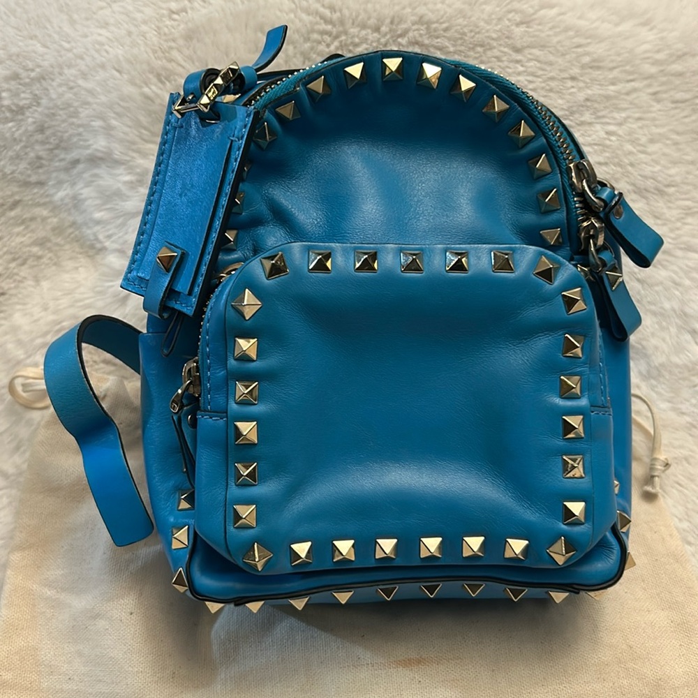 Valentino Garavani Aqua blue leather studded mini backpack